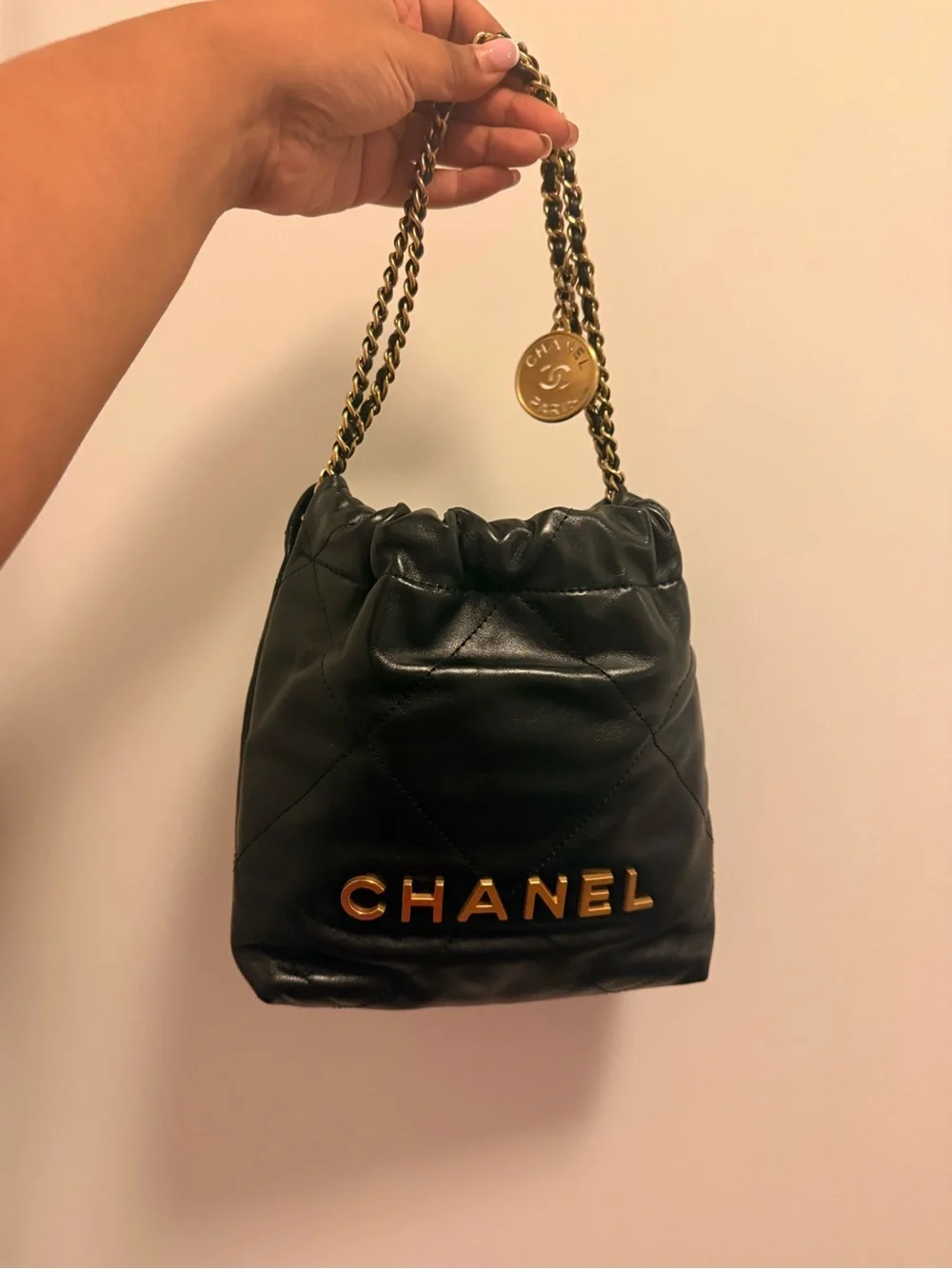 CHANEL Calfskin Quilted Mini Chanel 22 Black